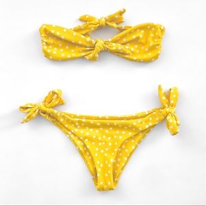 Yellow & White Polka Dot Bikini (Size S)